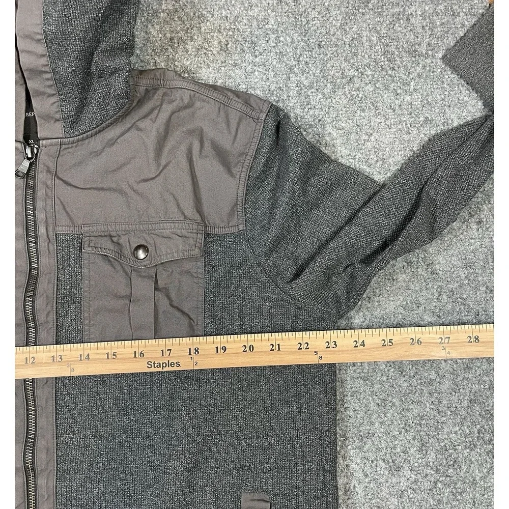 Banana Republic Full-Zip Hoodie Mens XLarge Gray Patch Pockets Mixed Fabrics